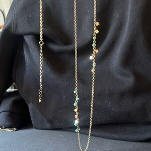 Gold-Tone Necklace with Turquoise Beads - Women Jewelry